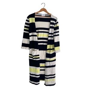 Hayley Menzies Cardigan Striped Fringe Open Front 100% Cashmere Striped Sz S